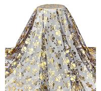 MAYJOYDIY 1.8m Black Tulle Fabric with Bright Yellow Skull 1.65m Wide Skull Pattern Hot Stamping Mesh Fabric Halloween Witch Hat Lace Fabric for Party Cosplay DIY Handmade Clothing