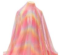 MAYJOYDIY 1.8m White Pearl Light Coral Color Tulle Fabric 1.5m Rainbow Sheer Polyester Mesh Fabric for Bridal Veil Wedding Table Decorations Sewing DIY Crafts Gowns Crafts