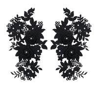 MAYJOYDIY 1 Pair Black 3D Lace Flower Sew on Patches Rhinestones Embroidered Trim Decor Applique Flower Bead Lace Appliques for Wedding Dress Sewing Garment Decor Clothing Decoration