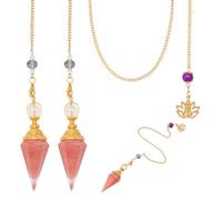 MAYJOYDIY 1 Set Crystal Point Pendulum, 26.7cm Natural Rose Hexagonal Pointed Cone Quartz Pendants, Clear Crystal Reiki Gemstone Pendants for Witchcraft Supplies Divination Tools