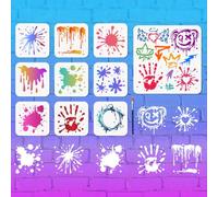 MAYJOYDIY 10 Pcs Paint Splatter Graffiti Stencils Reusable Angel Wings Arrow Star Stencil 5.9~11.8inch Smile Face Drawing Template with Paint Brush for Wall Furniture Paper Canvas Scrapbook Decoration