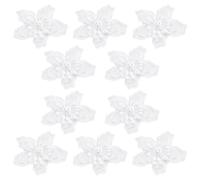 MAYJOYDIY 10Pcs 3D White Flower Organza Embroidered Applique with Pearl Lace Flowers Sew On Decorative Patches for Wedding Bridal Dress Sewing DIY Craft Clothes Hat Curtain Ornaments