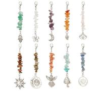 MAYJOYDIY 10Pcs Crystal Keychain Charms Natural Gemstone Pendant Sun Moon Leaf Flower Gemstone Keychain Bead Pendant Decorations for Jewelry Making DIY Craft Gift
