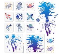 MAYJOYDIY 11 Pcs The Astronaut Stencils Galaxy Spaceship Rocket Painting Stencil Reusable Satellite Planet Drawing Template with Paint Brush for Craft on Window Wood Wall Home Decor