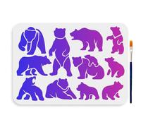 MAYJOYDIY 11 Style Bear Stencil 29.7×21cm Momma Bear and Cub Drawing Stencils with Painting Brush Forest Wildlife Animal Painting Stencils for Wood Canvas Paper Fabric Wall Decorations and Crafts