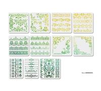 MAYJOYDIY 11Pcs Flower Border Stencil Set Corner Painting Stencils 30×30/29.7×21cm Reusable Mandala Drawing Template with Paint Brush for Craft on Window Wood Wall Home Decor