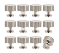 MAYJOYDIY 12 Pack Ribbed Round Cabinet Knobs 28mm Modern Knurled Drawer Knobs with Screws Single Hole Drawer Pulls Furniture Hardware for Kitchen Office Bathroom Cupboard Wardrobe, Silver