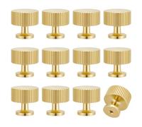 MAYJOYDIY 12 Pack Ribbed Round Cabinet Knobs 28mm Modern Knurled Drawer Knobs with Screws Single Hole Drawer Pulls Furniture Hardware for Kitchen Office Bathroom Cupboard Wardrobe, Golden