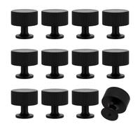 MAYJOYDIY 12 Pack Ribbed Round Cabinet Knobs 28mm Modern Knurled Drawer Knobs with Screws Single Hole Drawer Pulls Furniture Hardware for Kitchen Office Bathroom Cupboard Wardrobe, Black