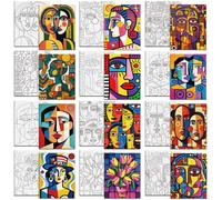 MAYJOYDIY 12 Pcs Abstract Pre Drawn Canvas to Painting Face Painting Pre Printed Canvas for Adults 9.8×7.9 Inch Elegant Lady DIY Paint Art Supplies for Beginners Party Gifts