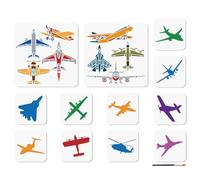 MAYJOYDIY 12 Pcs Airplanes Stencils Reusable Helicopter Passenger Planes Stencil for Painting Fighter Jet Aircraft Drawing Template with Brush for Wall Furniture Paper Canvas Scrapbook Decoration