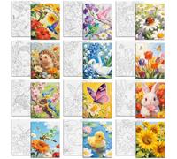 MAYJOYDIY 12 Pcs Animal Flower Pre Drawn Canvas to Painting Bird Dragonfly Pre Printed Canvas for Adults 25×20cm Sunflower Rabbit Bee DIY Paint Art Board Supplies for Beginners, Party Favor