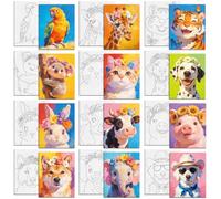 MAYJOYDIY 12 Pcs Animal Heads Pre Drawn Canvas to Painting Parrot Giraffe Pre Printed Canvas for Adults 9.8×7.9 Inch Tiger Koala DIY Paint Art Supplies for Beginners, Students, Party Gifts