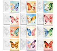 MAYJOYDIY 12 Pcs Butterfly Flowers Pre Drawn Canvas to Painting Sunflower Rose Magnolia Pre Printed Canvas 25×20cm Butterfly Exotic Floral DIY Paint Art Board for Beginners, Party Favor