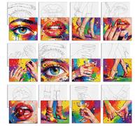 MAYJOYDIY 12 Pcs Colorful Eyes Pre Drawn Canvas to Painting Flaming Red Lips Pre Printed Canvas for Adults 25×20cm Hands Nails High Heels DIY Paint Art Supplies for Beginners