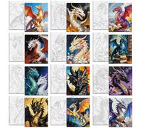 MAYJOYDIY 12 Pcs Dragon Theme Pre Drawn Canvas to Painting Dinosaur Pre Printed Canvas for Adults 25×20cm Colourful Dragons DIY Paint Art Supplies for Beginners Party Gifts
