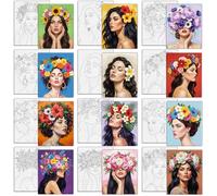 MAYJOYDIY 12 Pcs Flowers and Ladies Pre Drawn Canvas to Painting Woman with Floral Crown Pre Printed Canvas 25×20cm Sunflower Exotic Floral DIY Paint Art Board Supplies for Beginners