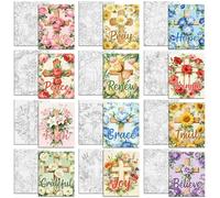 MAYJOYDIY 12 Pcs Flowers Cross Pre Drawn Canvas to Painting Slogans Roses Pre Printed Canvas for Adults 25×20cm Tulips Daisy DIY Paint Art Supplies for Beginners