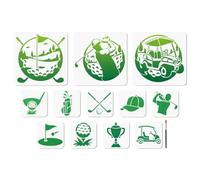 MAYJOYDIY 12 Pcs Golf Stencil Set Reusable Golfer Clubs Course Stencils for Painting Sports Ball Hat Car Drawing Templates with Paint Brush for Wall Furniture Paper Canvas Scrapbook Decoration