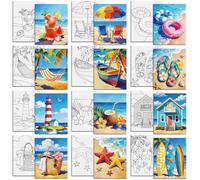 MAYJOYDIY 12 Pcs Hawaiian Beach Pre Drawn Canvas to Painting Fruity Cocktail Beach Chairs Pre Printed Canvas for Adults 9.8×7.9inch Palm Trees Beach House DIY Paint Art Board for Beginners Party Favor