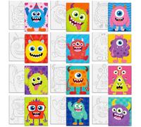MAYJOYDIY 12 Pcs Little Monster Pre Drawn Canvas to Painting Cartoon Glasses Pre Printed Canvas for Adults 25×20cm Big Eyes Double Horns DIY Paint Art Supplies for Beginners Party Gift