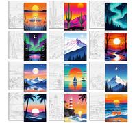 MAYJOYDIY 12 Pcs Natural Scenery Pre Drawn Canvas to Painting Sunset Aurora Pre Printed Canvas for Adults 9.8×7.9 Inch Starry Sky DIY Paint Art Supplies for Beginners, Students, Party Gifts