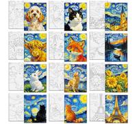 MAYJOYDIY 12 Pcs Night Sky Animals Pre Drawn Canvas to Painting Sunflowers Pre Printed Canvas for Adults 25×20cm City Landmarks DIY Paint Art Supplies for Beginners Party Gifts