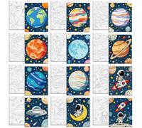 MAYJOYDIY 12 Pcs Planets Astronauts Pre Drawn Canvas to Painting Universe Rocket Pre Printed Canvas for Adults 25×20cm Moon Stars DIY Paint Art Board Supplies for Beginners, Party Favor