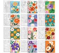 MAYJOYDIY 12 Pcs Pre Drawn Canvas to Painting Flower Theme Pre Printed Canvas for Adults 25×20cm Creamy Style DIY Paint Art Supplies for Beginners, Students, Party Gifts