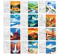 MAYJOYDIY 12 Pcs Pre Drawn Canvas to Painting Nature Scenery Pre Printed Canvas for Adults 9.8×7.9inch Glacier Sunset DIY Paint Art Supplies for Beginners, Students, Party Gifts