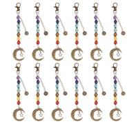 MAYJOYDIY 12 Pcs Seven Chakra Beads Hanging Ornament 16.8cm Moon Star Beaded Charm Keychain Chakras Pendant Keychain for DIY Bracelets Necklaces Earrings Jewelry Making