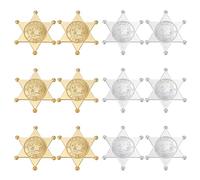 MAYJOYDIY 12Pcs 2 Colors Sheriff Badges, Golden Silver Western Police Badges, Cowboy Plastic Accessories Western Police Vest Badge for Cowboy Party Decor School Carnival Prizes Party Bag Gift