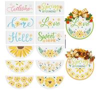 MAYJOYDIY 12pcs Daisy Flower Welcome Stencil for Painting on Wood Floral Plant Half Round Stencils 30cm Free Combination Spring Summer Nature Stencils with Brush for Porch Door Wood Sign