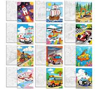 MAYJOYDIY 12Pcs Vehicle Rocket Airplane Pre Drawn Canvas to Painting Sailing Ship Pre Printed Canvas for Adults 9.8×7.9inch Helicopter Excavator DIY Paint Art Board Supplies for Beginners Party Favor