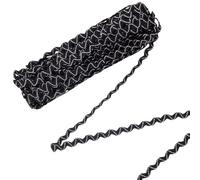 MAYJOYDIY 13.7m Black Rick Rack Trim Ribbon 8mm Wave Bending Fringe Trim Silverline Design Woven Braided Zig Zag Ribbon for Sewing Clothes Gift Wrapping Home Party Decoration