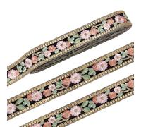 MAYJOYDIY 13.7m Black Vintage Jacquard Ribbon, 44mm Gold Wired Sequin Ethnic Embroidery Flower Trim Ribbon, Boho Woven Fabric Trim Tape for Sewing Handmade Bag Clothing Crafts