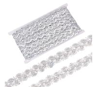 MAYJOYDIY 13m Silver Sequins Beaded Lace Trim, 25mm Wave Sequin Braid Trim, Strip Flower Braid Lace Ribbon for Wedding Costume Design Sewing Crafts