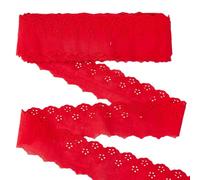 MAYJOYDIY 14.6m Red Cotton Eyelet Lace Trim Ribbon, 6cm Floral Embroidery Scalloped Lace, Ruffled Eyelet Fabric Trim Edge for Sewing, Garment Embellishment, Home Decoration