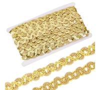 MAYJOYDIY 14 Yards Gold Sequins Trim Ribbon 0.7inch Wave Sequins Beaded Lace Trim Paillette Braid Strip Gimp Braid Fabric Ribbon for Sewing Clothes DIY Crafts Embellishments