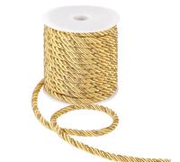 MAYJOYDIY 15m Gold Twisted Cord Trim, 3-Ply Twine Braided Rope 5mm Twisted Decorative Cord for Sewing Shiny Thread String for Home Décor Upholstery Tieback Bag Curtain Graduation Honor