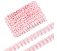MAYJOYDIY 18.2M Pink Satin Ruffle Lace Edge Trim 2-Layer Gathered Pleated Edge Ribbon 25mm Vintage Edging Trimmings Fabric for Cloth Dress Sewing Embroidered Applique Wedding Decor