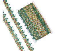 MAYJOYDIY 18.3m Green Gold Sequins Lace Trim, 26mm Sequins Gimp Trim Decorative Lace Gimp Ribbon Metallic Braid Clothes Embellishment for Wedding Bridal Costumes Curtain Sewing Crafts