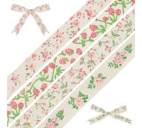 MAYJOYDIY 18M 4 Rolls Pink Flowers Natural Cotton Ribbon 15mm Herringbone Twill Tape Ribbons Soft Decorative Grosgrain Ribbons for Home Décor Party Gift Wrapping