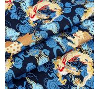 MAYJOYDIY 1M Chinese Dragon Print Cotton Fabrics 1.5M Wide Auspicious Clouds Quilting Fabric Bronzing Design for Sewing Clothing Bag Tablecloth Sofa Pillow DIY Crafts, Blue
