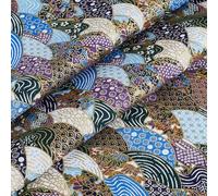 MAYJOYDIY 1m Fan-Shaped Japanese Style Cotton Fabric 1.5m Colorful Fish Scales Fabric Floral Patchwork Wrapping Cloth Printed Quilting for Crafts and Projects