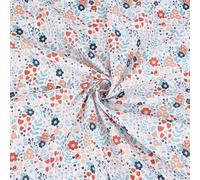 MAYJOYDIY 1m Flower Print Cotton Fabrics for Sewing 1.5m Floral Fabric by The Yard Small Flower Cotton Textile for Quilting DIY Clothing Tablecloth Pillow Covers, Red Orange Black Flowers