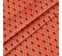 MAYJOYDIY 1M Red Mermaid Scale Fabric 1.5M Wide Fish Scales Cotton Fabric Wave Fan-Shaped Japanese Style Cloth for DIY Sewing and Apparel Decoration Craft Projects