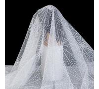 MAYJOYDIY 1m White Sequin Tulle Fabric, 1.5m Wide Star Embroidered Mesh, Sparkly Firework Design for Wedding Decor, Party Costumes & Table Decoration