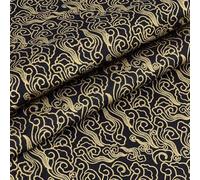 MAYJOYDIY 1m x 1.5m Dark Blue Japanese Gold Cloud Printed Fabric, Japanese Style Print Cotton Fabrics Bronzing Design for Sewing Clothing Bag Tablecloth Sofa Pillow DIY Crafts