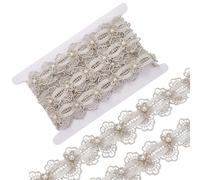 MAYJOYDIY 2.7m 43mm Tan 3D Pearl Flower Lace Trim Beaded Floral Embroidered Lace Ribbon Sewing DIY Ribbon Craft for Bridal Dress Wedding Party Costume Hat Decoration